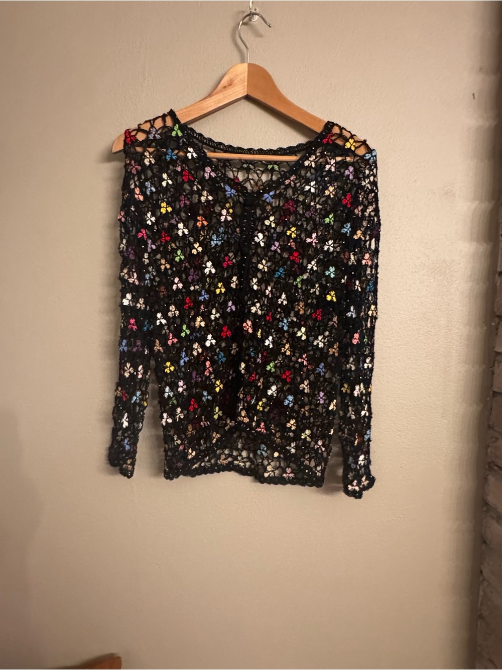 VINTAGE Handmade Crochet Floral Open-Knit Cardigan